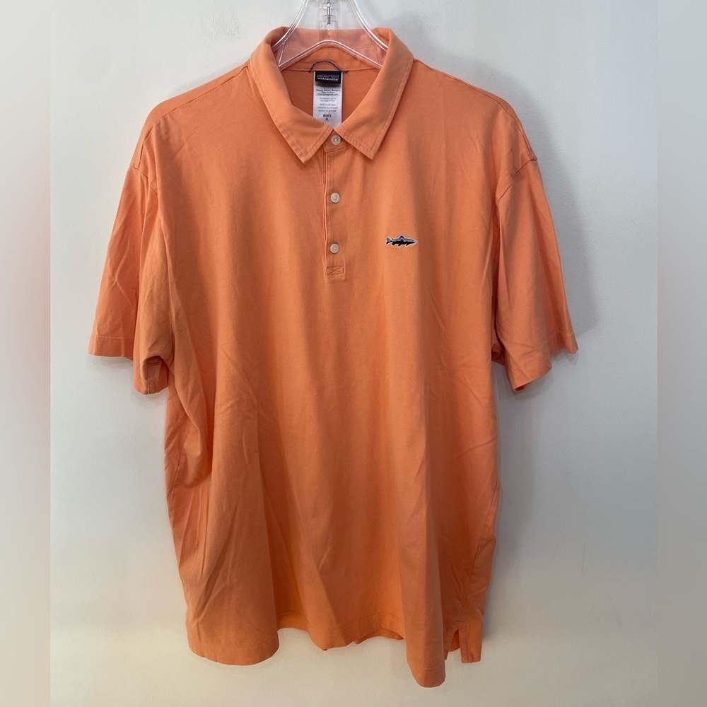 Patagonia Polo Shirt Men’s Trout 100% Organic Cotton Orange Size XL Outdoors - Picture 1 of 9